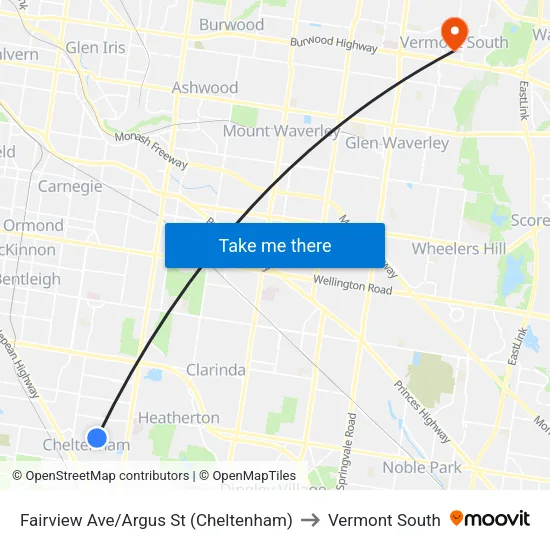 Fairview Ave/Argus St to Vermont South map