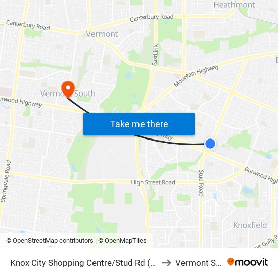 Knox City Shopping Centre/Stud Rd (Wantirna) to Vermont South map