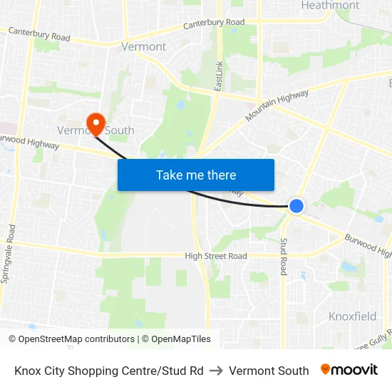 Knox City Shopping Centre/Stud Rd to Vermont South map