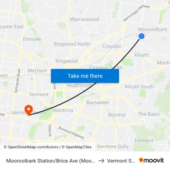 Mooroolbark Station/Brice Ave to Vermont South map