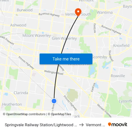 Springvale Railway Station/Lightwood Rd to Vermont South map