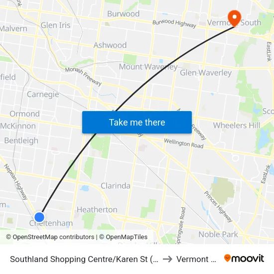 Southland Shopping Centre/Karen St to Vermont South map