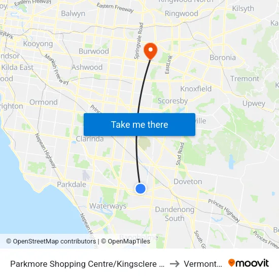 Parkmore Shopping Centre/Kingsclere Ave to Vermont South map