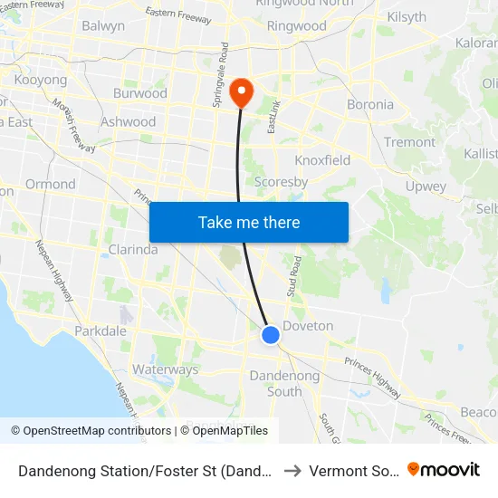 Dandenong Station/Foster St to Vermont South map