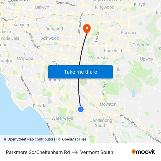 Parkmore Sc/Cheltenham Rd to Vermont South map