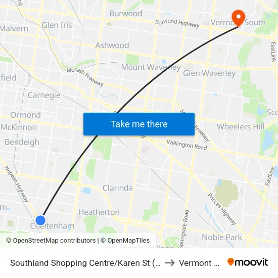 Southland Shopping Centre/Karen St to Vermont South map