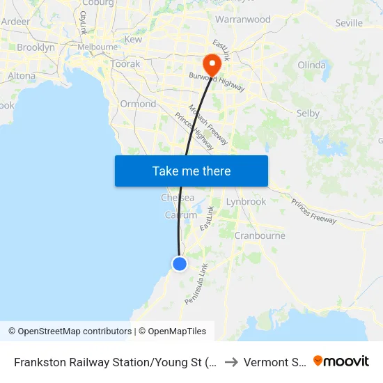 Frankston Railway Station/Young St to Vermont South map