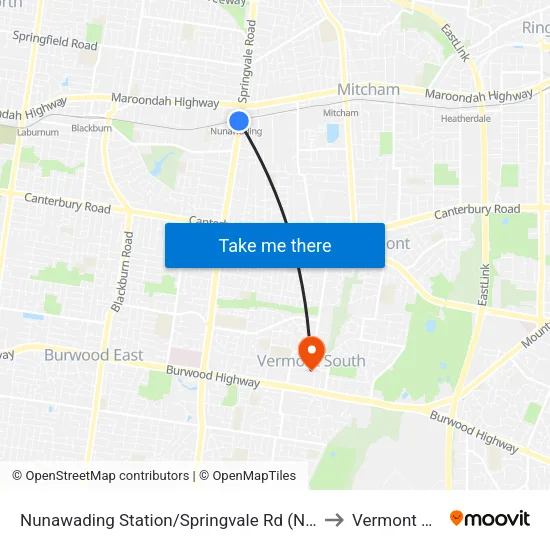 Nunawading Station/Springvale Rd to Vermont South map