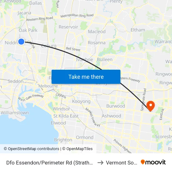 Dfo Essendon/Perimeter Rd to Vermont South map