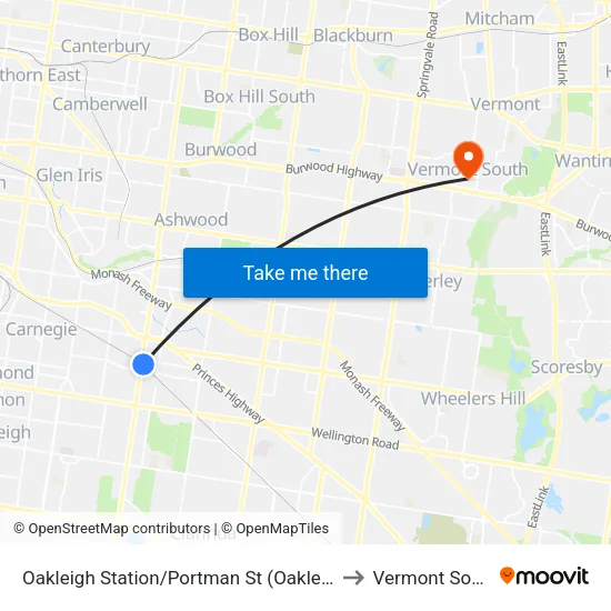 Oakleigh Station/Portman St to Vermont South map