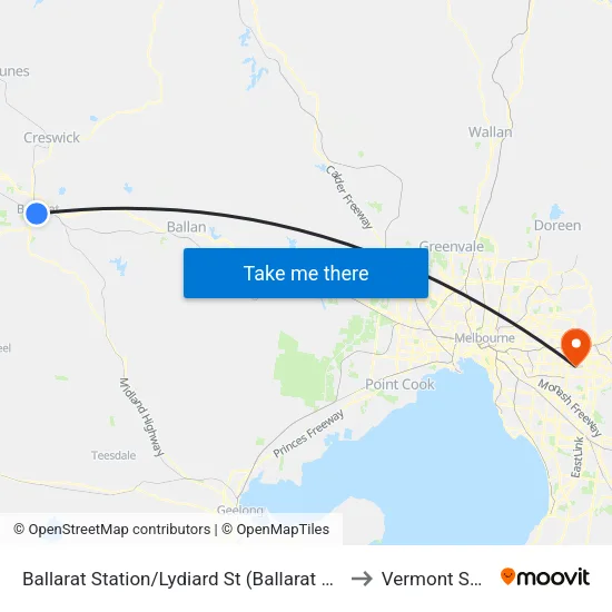Ballarat Station/Lydiard St to Vermont South map