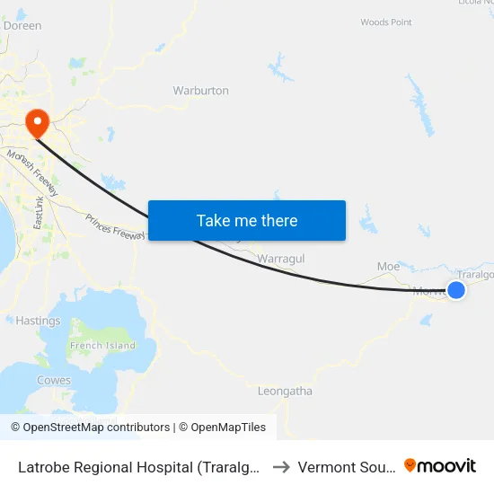Latrobe Regional Hospital to Vermont South map