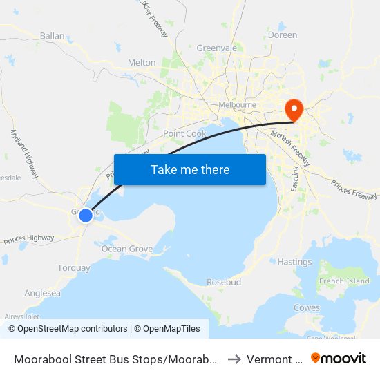 Moorabool Street Bus Stops/Moorabool St (Geelong) to Vermont South map