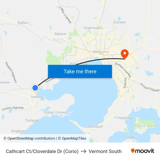 Cathcart Ct/Cloverdale Dr to Vermont South map