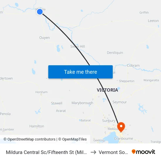 Mildura Central Sc/Fifteenth St to Vermont South map