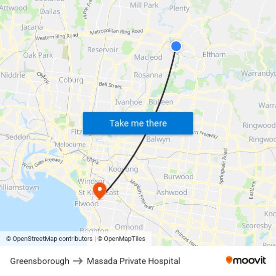 Greensborough to Masada Private Hospital map