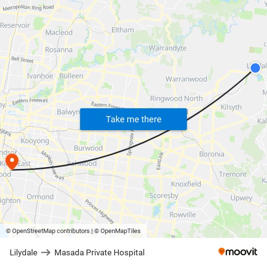 Lilydale to Masada Private Hospital map