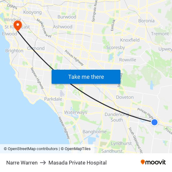 Narre Warren to Masada Private Hospital map