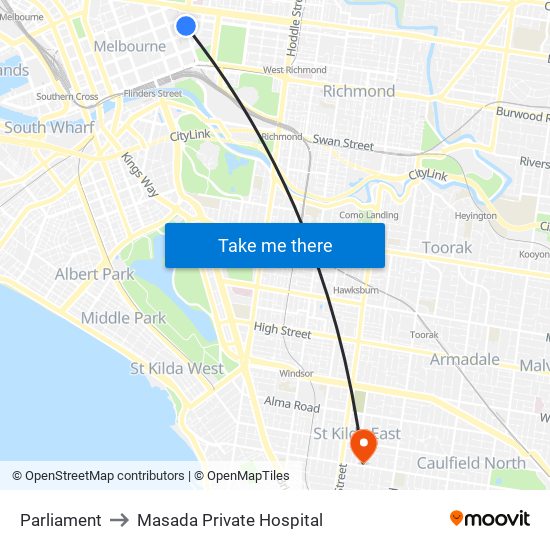 Parliament to Masada Private Hospital map