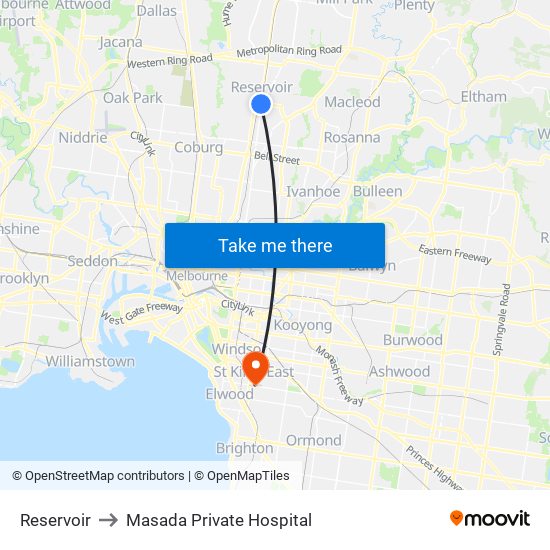 Reservoir to Masada Private Hospital map