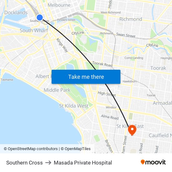 Southern Cross to Masada Private Hospital map