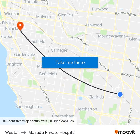 Westall to Masada Private Hospital map