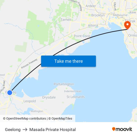 Geelong to Masada Private Hospital map