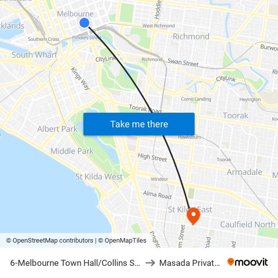 6-Melbourne Town Hall/Collins St (Melbourne City) to Masada Private Hospital map