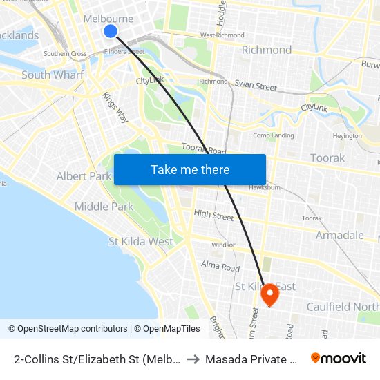 2-Collins St/Elizabeth St (Melbourne City) to Masada Private Hospital map