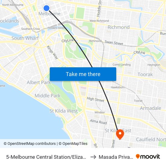 5-Melbourne Central Station/Elizabeth St (Melbourne City) to Masada Private Hospital map