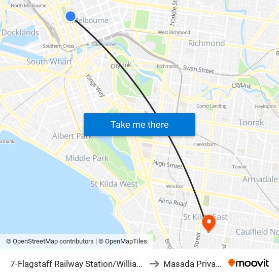 7-Flagstaff Railway Station/William St (Melbourne City) to Masada Private Hospital map