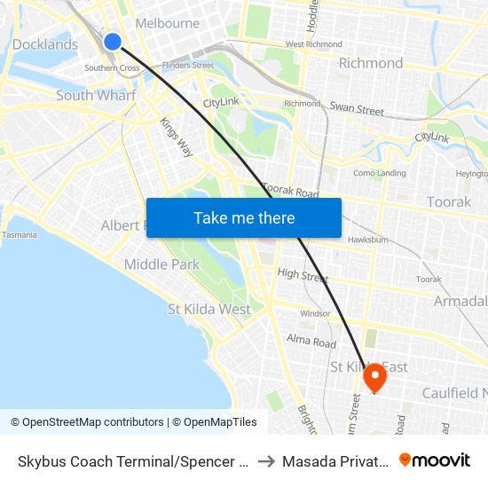 Skybus Coach Terminal/Spencer St (Melbourne City) to Masada Private Hospital map