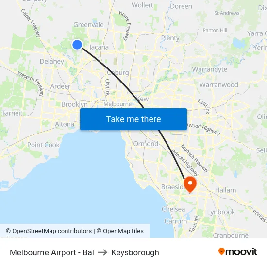 Melbourne Airport - Bal to Keysborough map