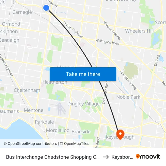Bus Interchange Chadstone Shopping Centre, Chadstone to Keysborough map