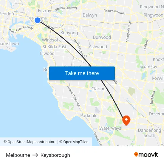 Melbourne to Keysborough map