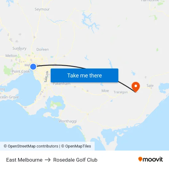 East Melbourne to Rosedale Golf Club map