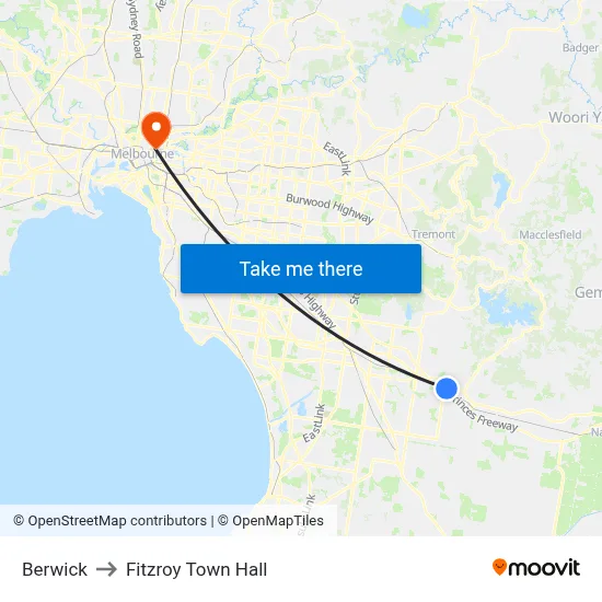 Berwick to Fitzroy Town Hall map