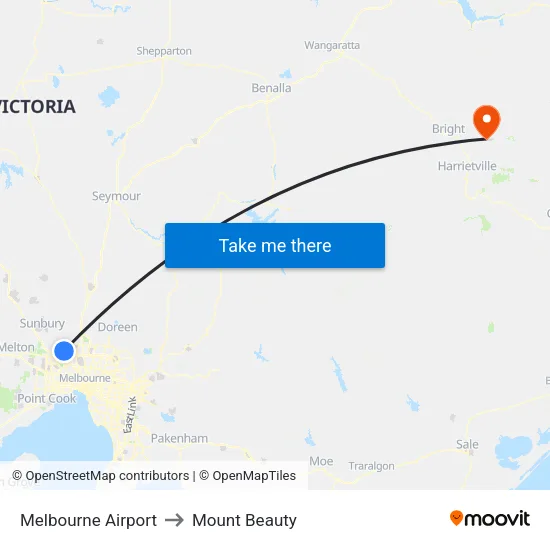 Melbourne Airport to Mount Beauty map
