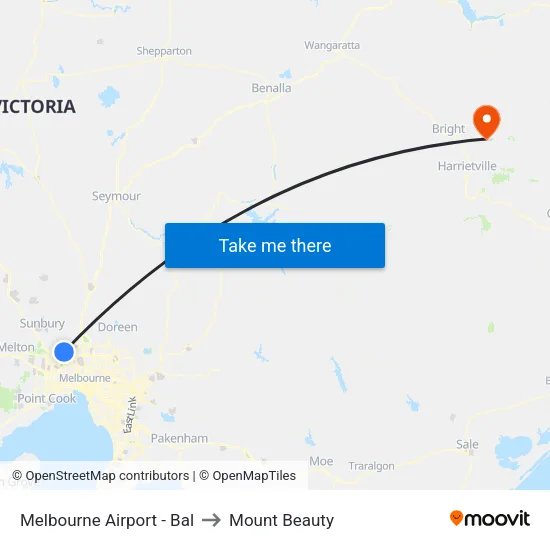 Melbourne Airport - Bal to Mount Beauty map