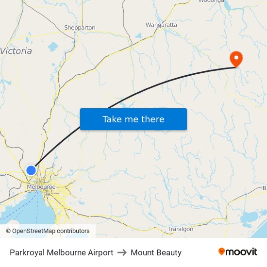 Parkroyal Melbourne Airport to Mount Beauty map