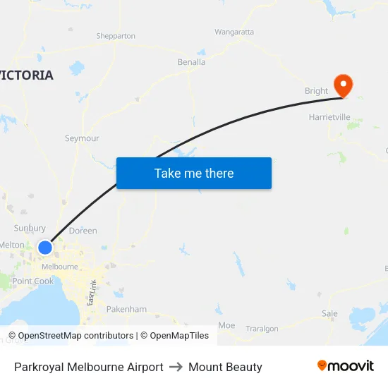 Parkroyal Melbourne Airport to Mount Beauty map