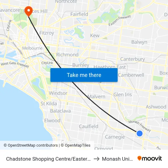 Chadstone Shopping Centre/Eastern Access Rd to Monash University map