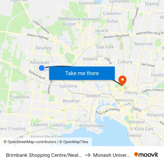 Brimbank Shopping Centre/Neale Rd to Monash University map