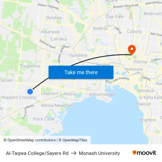 Al-Taqwa College/Sayers Rd to Monash University map