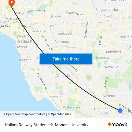 Hallam Railway Station to Monash University map