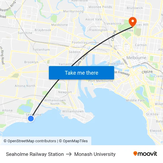 Seaholme Railway Station to Monash University map