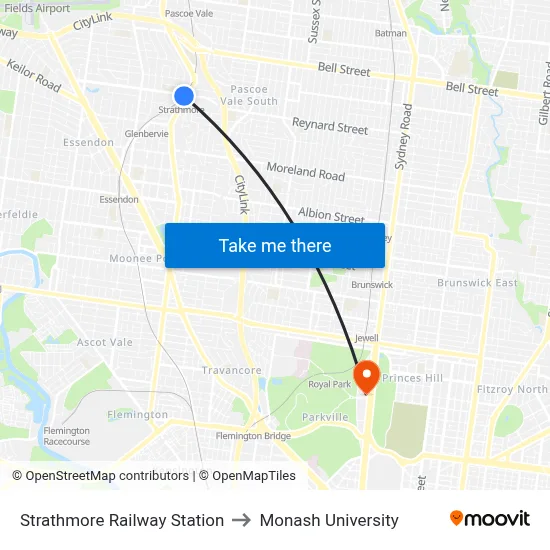 Strathmore Railway Station to Monash University map