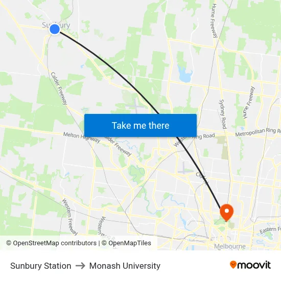 Sunbury Station to Monash University map