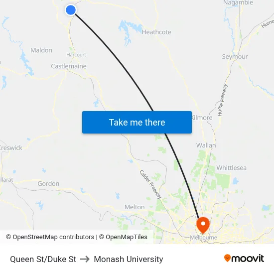 Queen St/Duke St to Monash University map