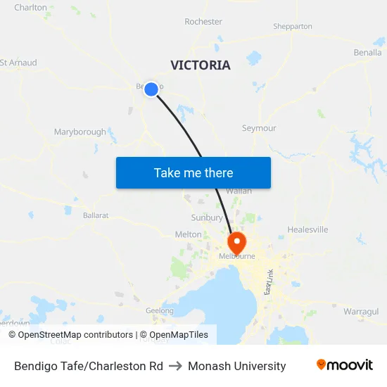Bendigo Tafe/Charleston Rd to Monash University map